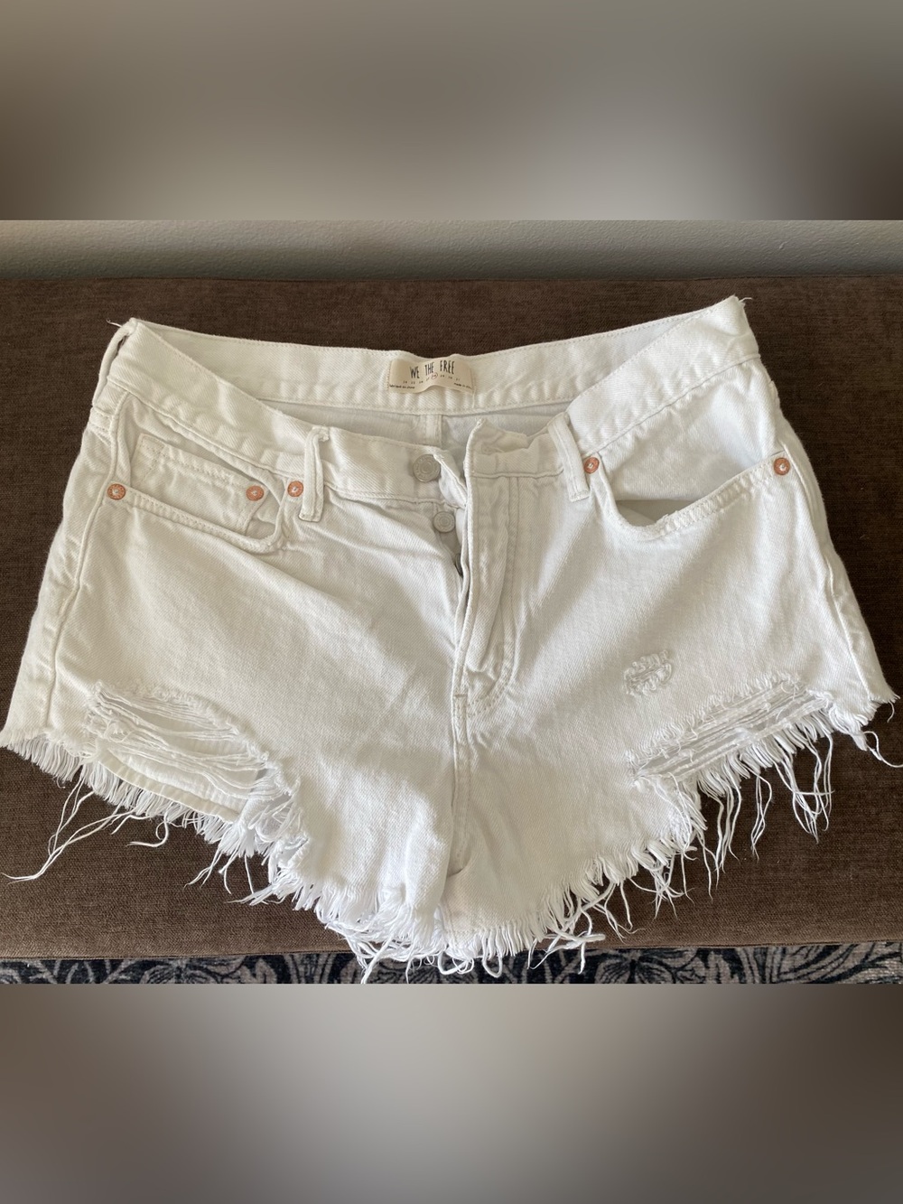 We The Free White Frayed High-Rise Denim Shorts